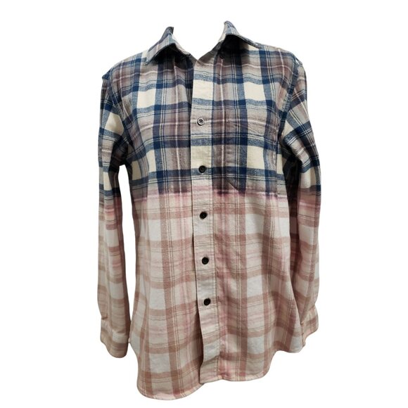 Womens Upcycled Distressed Flannel with "Dirty Dancing" Embroidered Patch Small - Picture 4 of 8